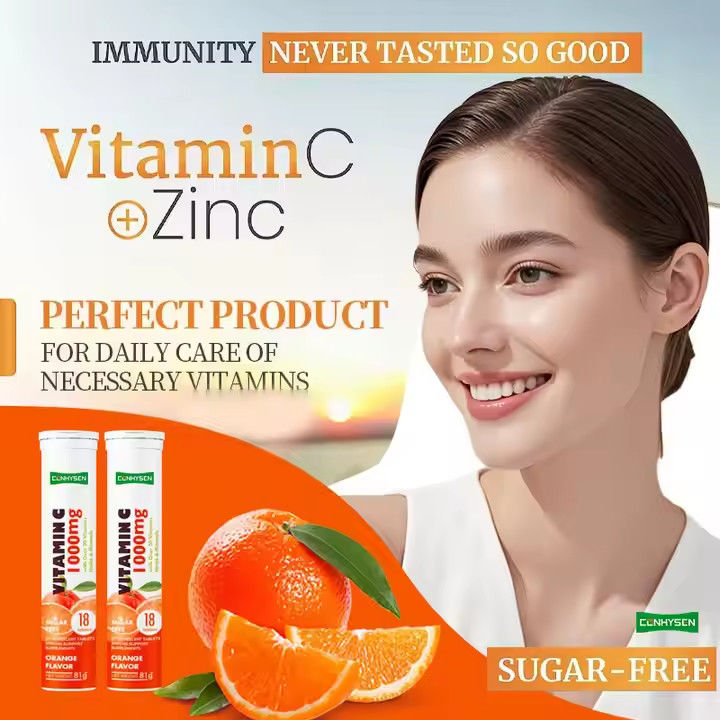 OEM ODM 비타민 C 튀는 알약 1000mg 20개 이상 비타민 허브 미네랄 면역 지원