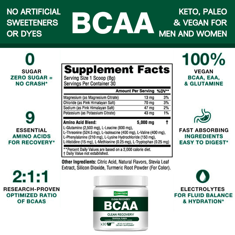 프라이빗 라벨 클린 리커버리 BCAA 파우더 9가지 필수 아미노산 통증 및 스트레스 감소