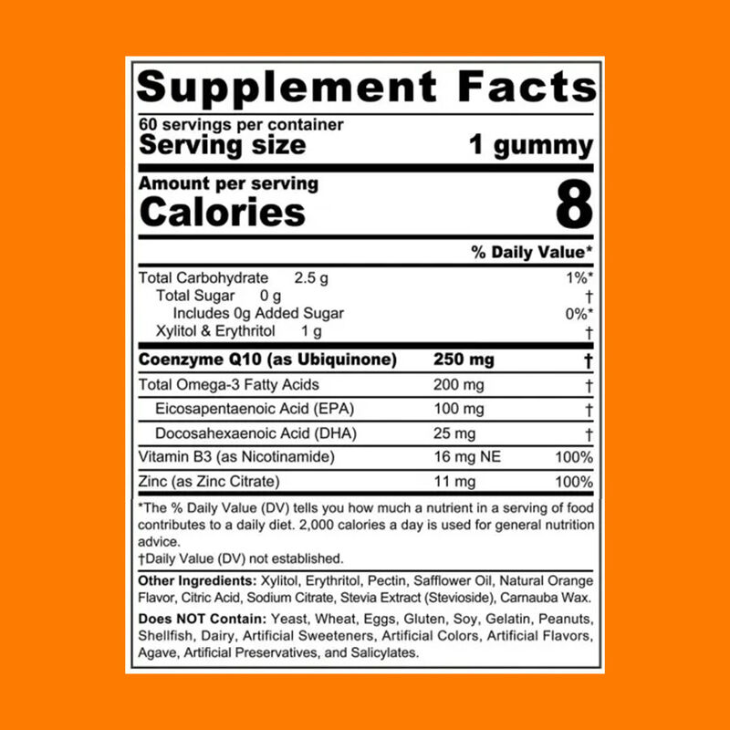비고-COQ10-250mg 필드 구미, 오메가-3, 비타민 B3 & 아연 함유, 심장 건강 및 세포 에너지 보충제
