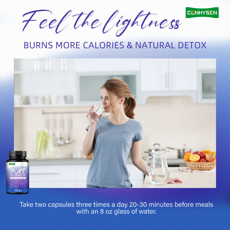 남성 여성용 최고 품질 지방 연소 보충제 (인삼, L-카르니틴 추출물 함유) 60 베지터리언 지방 식이섬유