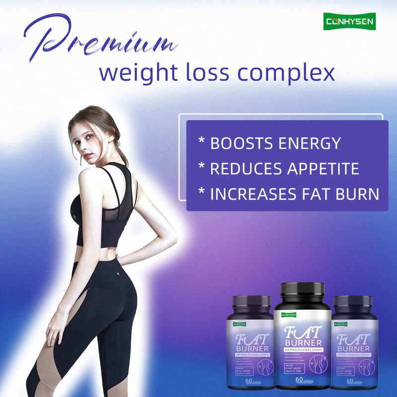 남성 여성용 최고 품질 지방 연소 보충제 (인삼, L-카르니틴 추출물 함유) 60 베지터리언 지방 식이섬유