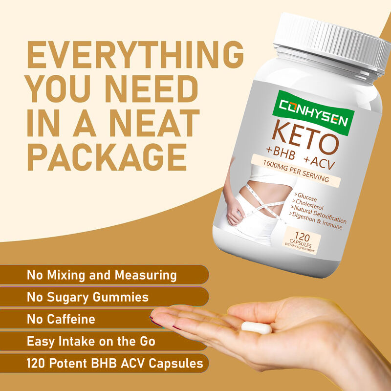 BHB & 사과 식초 함유 프라이빗 라벨 케토+ACV+BHB 캡슐 (체중 관리, 에너지 부스트, 집중력 향상, 지방 연소)